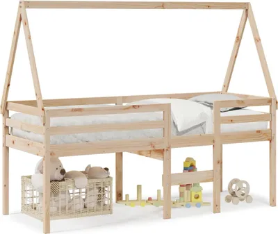 Produktbild von vidaXL Hochbett mit Dach 80x200 cm Massivholz Kiefer
