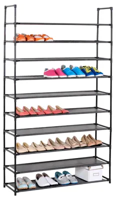 Zdjęcie produktu dla Półka na buty, półka z tkaniny, półka do piwnicy ILONA, 10 półek w prostym systemie montażu, wystarczająca przestrzeń na około 50 par butów, kolor: czarny