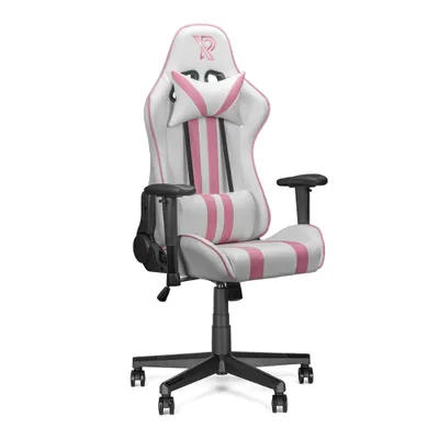 Produktbild von Ranqer Felix Gaming Stuhl - Professioneller Gaming-Sessel - Ergonomischer Gaming Stuhl - 2D-Armlehnen - 180° verstellbare Rückenlehne mit Kissen - Stabiles Nylon Gestell - Weiß / Rosa