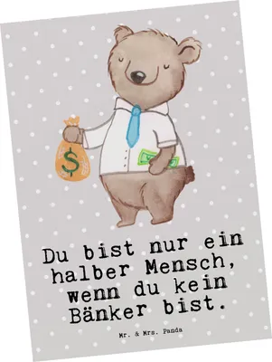 Produktbild von Mr. & Mrs. Panda Postkarte Bänker Herz - Grau Pastell - Geschenk, Lustig, Grußkarte, Bankangestellter, Witzig, Designkarte, Spruch, Fotokarte, Ausbildung, Beruf