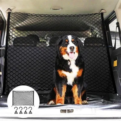 Produktbild von Famanu Schutzgitter für das Auto, Trennnetz, Hundegitter für den Kofferraum, 120 x 90 cm, polypropylen, 4 Haken, universell