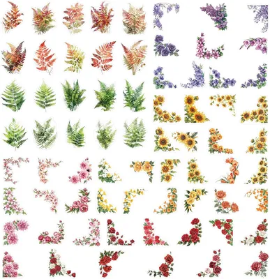 Produktbild von Scrapbook Sticker 140 Stück, Vintage Blumen, für Journaling, 7 Themen