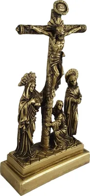 Produktbild von 28,5cm Alabaster Figur Jesus am Kreuz mit trauernden Gold