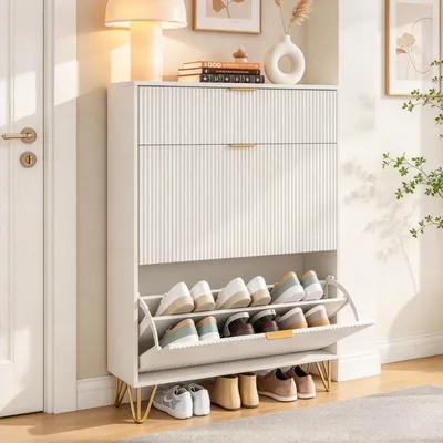 Imagen del producto de INONEFT, zapatero estrecho, zapatero con 3 puertas, estantes dobles ajustables, 80x24x118.5 cm, armario de almacenamiento para recibidor