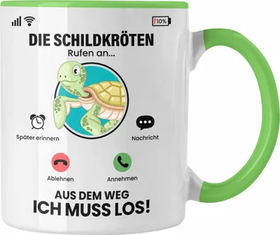 Produktbild von Trendation - Die Schildkröten Rufen An Tasse Geschenk für Schildkröten Züchter Besitzer Geschenkidee Lustig Spruch (Grün)