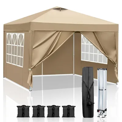 Obrázok produktu pre LEADZM, 3x3 m, vodotesný, skladací pavilón, pavilón so 4 bočnými panelmi, skladacia karavána, záhradný pavilón, 4 pieskové vaky, farba: khaki