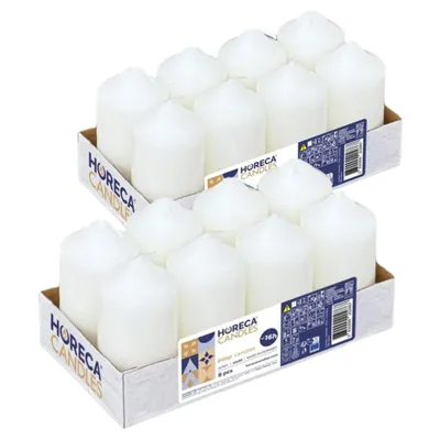 Productafbeelding van HORECA CANDLES set van 16 kolomkaarsen – 4,5 x 9 cm, beige, brandduur 16 uur, ongeparfumeerd
