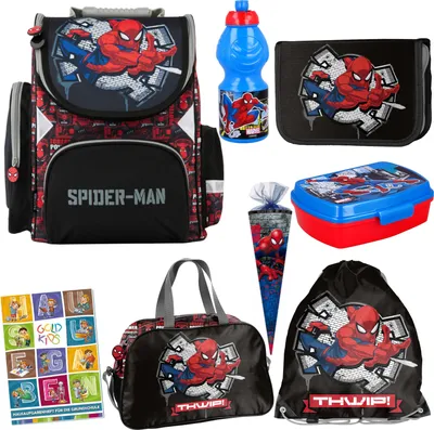 Produktbild von Schulranzen für Jungen und Mädchen - Schul-Rucksack für Kinder mit Federmäppchen - Schuhbeutel und Hausaufgabenheft - Spider-Man Motiv