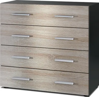 Produktbild von Vladon Sideboard Pavos, Kommode mit 4 Schubladen, Schwarz matt/Eiche sägerau (76 x 72 x 35 cm)