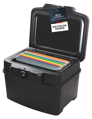 Produktbild von HMF 250453 Feuerfeste Wasserdichte Dokumentenbox | DIN A4 | Hängeregister | schwarz