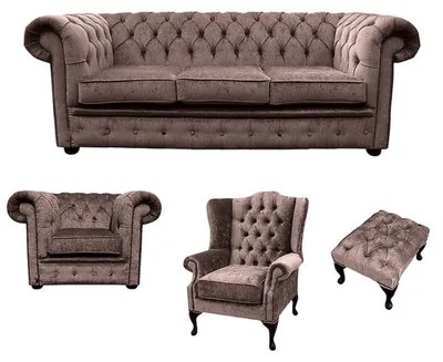 Produktbild von Sofagarnitur Chesterfield Polster Couch Sofa Leder Sitz Garnitur Ohrensessel 413