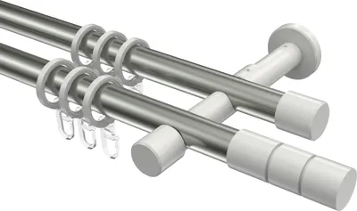 Produktbild von Interdeco Gardinenstange / Vorhangstange Edelstahl-Optik / Weiß, Typ Prestige Elanto (Rillenzylinder), 20 mm Ø 2-läufig, 260 cm