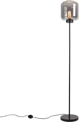 Produktbild von QAZQA - Design Stehleuchte I Stehlampe I Standleuchte I Lampe I Leuchte schwarz mit Rauchglas - Qara I Wohnzimmer I Schlafzimmer - Länglich - LED geeignet E27