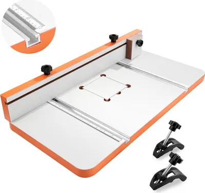 Obrázek produktu pro Stůl pro vrtačku – Stůl pro sloupovou vrtačku – 605 x 300 mm – Deska stolu z MDF – T-drážky – Nastavitelný doraz a dorazový blok – Stupnice – Pro svěrky a svěráky