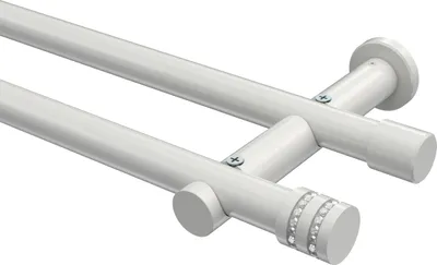 Produktbild von Interdeco Gardinenstange / Vorhangstange Weiß, Typ Platon Estana (Glitzerkappe) ohne Ringe, 20 mm Ø 2-läufig, 400 cm