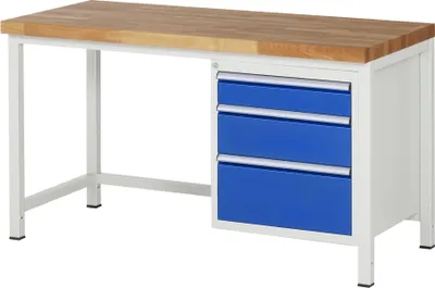 Produktbild von Werkbank mit 3 Schubladen - Teilauszug - 120:1 / 180:1 / 240:1 - 840 x 1.500 x 700 mm (HxBxT) - Traglast 1.250 kg - Buche