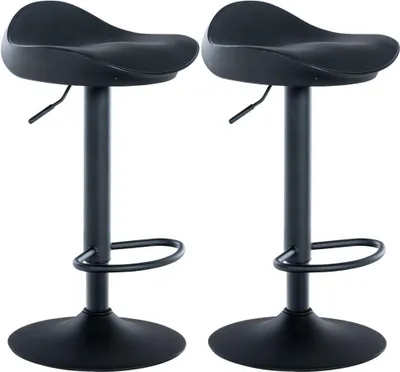 Zdjęcie produktu dla Nowoczesny zestaw stołków barowych - imitacja skóry - ergonomiczna konstrukcja, regulowana wysokość | kolor: czarny