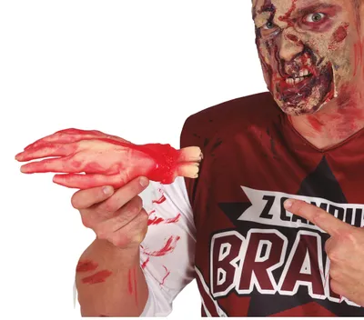 Productafbeelding van Halloween-hand, zombie-decoratie. Afschuwelijk, bloederig rekwisiet. Enge decoratie, rekwisiet. Huiveringwekkende accessoires voor een horrorfeest. Kleur: naturel