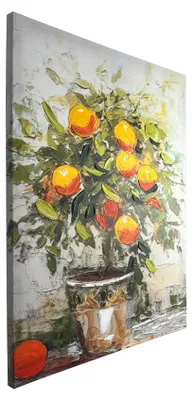 Productafbeelding van ORANGES, canvasprint, 100 x 70 cm – Handgeschilderd wanddecor met MDF-frame