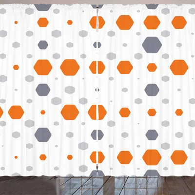 Obrázok produktu pre ARANDE Geometrická záclona, abstraktný šesťuholníkový vzor, moderný štýl, geometrická ilustrácia Honeycomb, 280 x 245 cm, oranžová, sivá, svetlo sivá