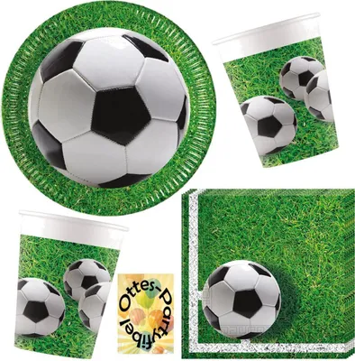 Produktbild von Fußball-Party-Set 52tlg. für 16 Kicker 16 Teller 16 Becher 20 Servietten