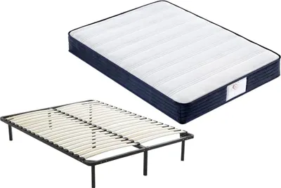 Image de DEWINNER Matelas à mémoire de forme +sommier à lattes sur pieds-7 pieds inclus (ensemble 140x190, 22)