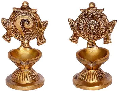 Messing Aarti Diya Set – 2 Öllampen für Tempel & Zuhause