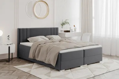 Produktbild von MEBLINI Boxspringbett mit Bettkasten - Gepolstert Doppelbett mit Matratze und Topper - Polsterbett mit Stauraum - Bett mit Kopfteil - Stauraumbett - ALBA - 140x200 - H3B/Dunkelgrau Samt