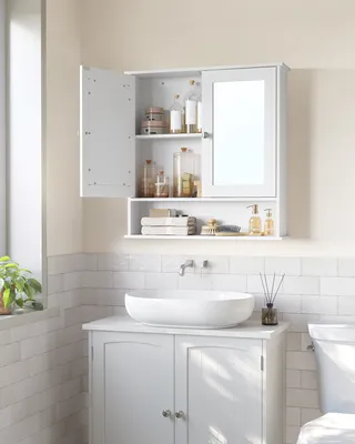 Produktbild von VASAGLE Spiegelschrank, Badschrank, 2 Spiegeltüren, offenes Fach, Weiß