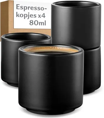 Espressokopjes Set 4er Schwarz 80 ml Keramik Mokkakopjes