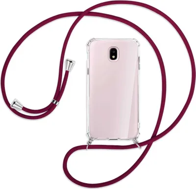 Produktbild von Handykette Backcover-Schutzhülle mit Band (Metall silberfarben) für Samsung Galaxy J5 2017 - dunkelrot