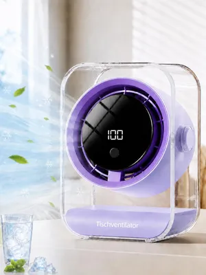 Produktbild von Tischventilator USB, 720° verstellbar, 1500mAh, 100 Geschwindigkeiten, 7-Blatt-Turbine, 3 Timer-Stufen (3/6/9h), Digitaldisplay, für Büro & Reise