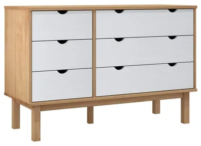 Obrázok produktu pre vidaXL Zásuvková skriňa OTTA Brown & White 111x43x73,5 cm z masívneho dreva