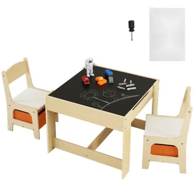 Image de Ensemble de table pour enfants - Table pour enfants & 2 chaises pour enfants - P2-Grad MDF Kindertisch-Set - Meubles solides pour enfants avec plateau de table double face & boîte de rangement - Ensemble de meubles pour enfants
