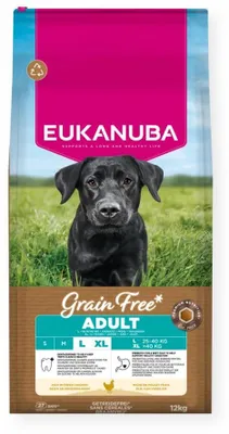 Produktbild von Eukanuba Grain Free Adult Large Breed 12kg mit Huhn Getreidefreies Trockenfutter für erwachsene Hunde großer Rassen