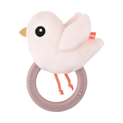 Image de Fait par le cerf Hochet avec cordon Birdee rose