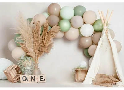 Immagine prodotto di Omgoods - Sfondo per feste di compleanno, dimensioni 3 x 2 metri, con arco di palloncini e tenda in stile boho