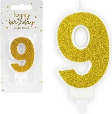 Produktbild von Geburtstagskerze Zahl 9 mit Glitzer 7cm gold