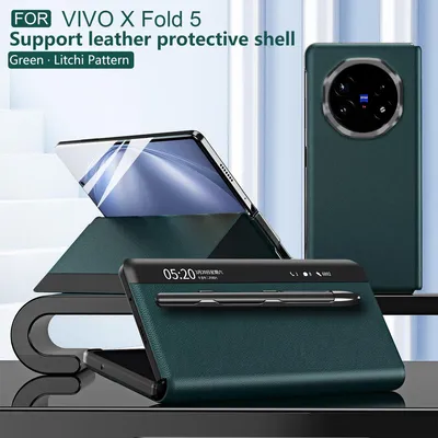 Produktbild von Schutzhülle für Vivo X Fold5 Lederhülle mit Stiftschlitz, Fenstersichtfunktion Flip Kickstand stoßfeste Handyhülle Grün