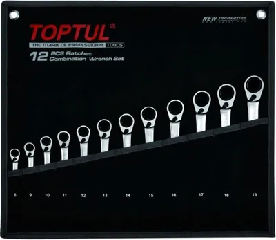 Produktbild von TOPTUL Ratschen-Ringgabelschlüsselsatz GPAQ1203 Chrom-Vanadium-Stahl