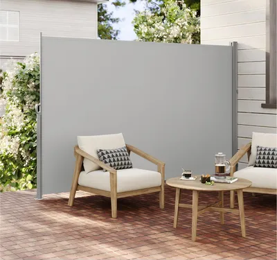 Produktbild von SONGMICS Seitenmarkise,Markise,160 x 350 cm,  ausziehbar, aus 220 g/m² Polyester, Sichtschutz, Sonnenschutz, blickdicht, Seitenrollo, für Balkon, Terrasse, Garten,  hellgrau ASG565G03