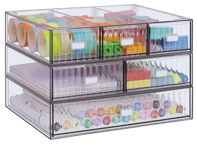 Immagine prodotto di Organizer impilabile con 3 livelli, 6 cassetti, contenitore in plastica per scrivania