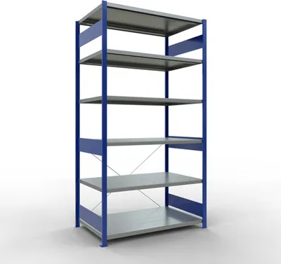Produktbild von Schulte Fachbodenregal MULTIplus250 Stecksystem | Grundregal | HxBxT 250x130x80cm | 6 Ebenen | Fachlast 250kg | Enzianblau/Verzinkt