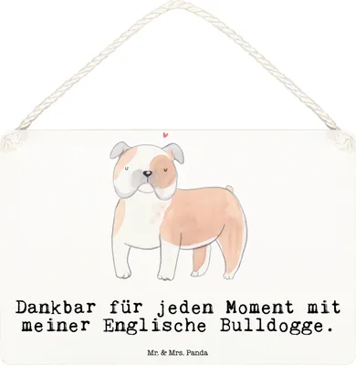 Produktbild von Mr. & Mrs. Panda Schild Englische Bulldogge Moment DIN A6 - Weiß - Geschenk, kleine aufmerksamkeit, Dekoschild, holzbild, English Bulldog, Türschild, Holzschild