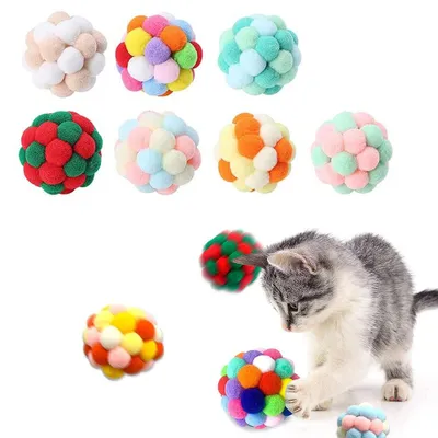 7 bunte Plüsch-Katzenspielzeugbälle, weich, für Interaktion