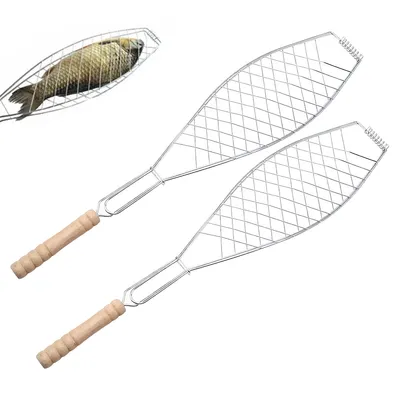 2x Edelstahl BBQ Fischbräter 42 X 9 Cm Fischgriller Fischzange Fischhalter Fischwender | 2er_Fischgrill (HO-T2 - Foto 4