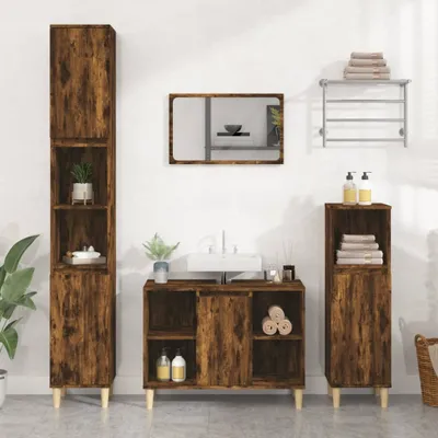 Produktbild von The Living Store Waschbeckenunterschrank Räuchereiche 80x33x60 cm Holzwerkstoff