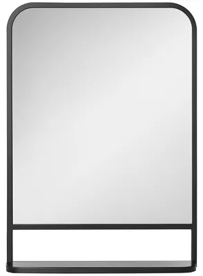 Produktbild von Wandspiegel mit Metallrahmen, abgerundete Kanten, 1 Ablagefläche 70 cm x 10,2 cm x 50 cm Schwarz + Silber