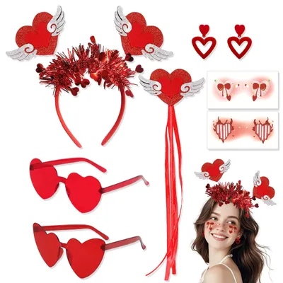 Amor-Kostümset, 7-teilig, Herz-Motive, für Karneval & Valentinstag