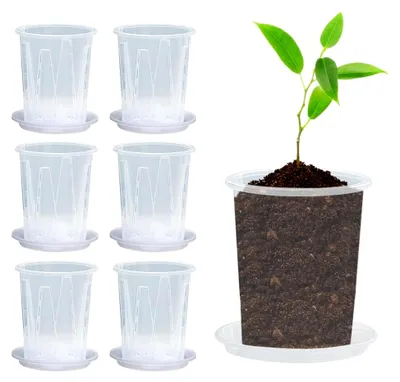 Produktbild von 6Pcs Orchideentöpfe, 14cm Orchideentopf Transparent, Kunststoff Orchideen Pflanztöpfe, Orchideen Übertopf für Orchideen Orchidee Blumentopf für Indoor Outdoor Balkon Schreibtisch